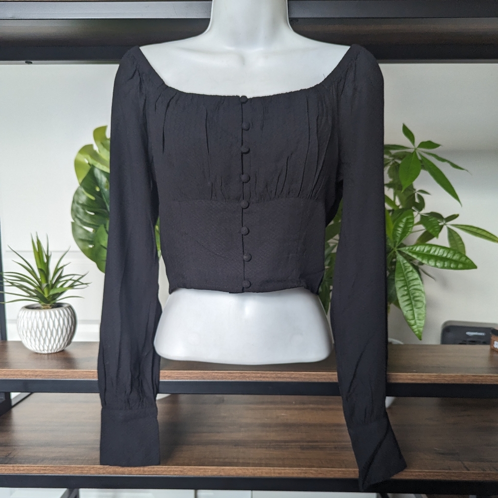 West of Melrose Black Long Sleeve Button-Up Blouse